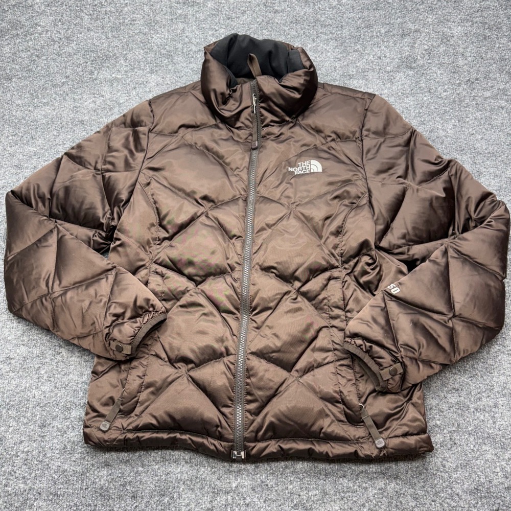 The North Face 550 Down Puffer Jacket Brown Diamond Quilt Womens Small